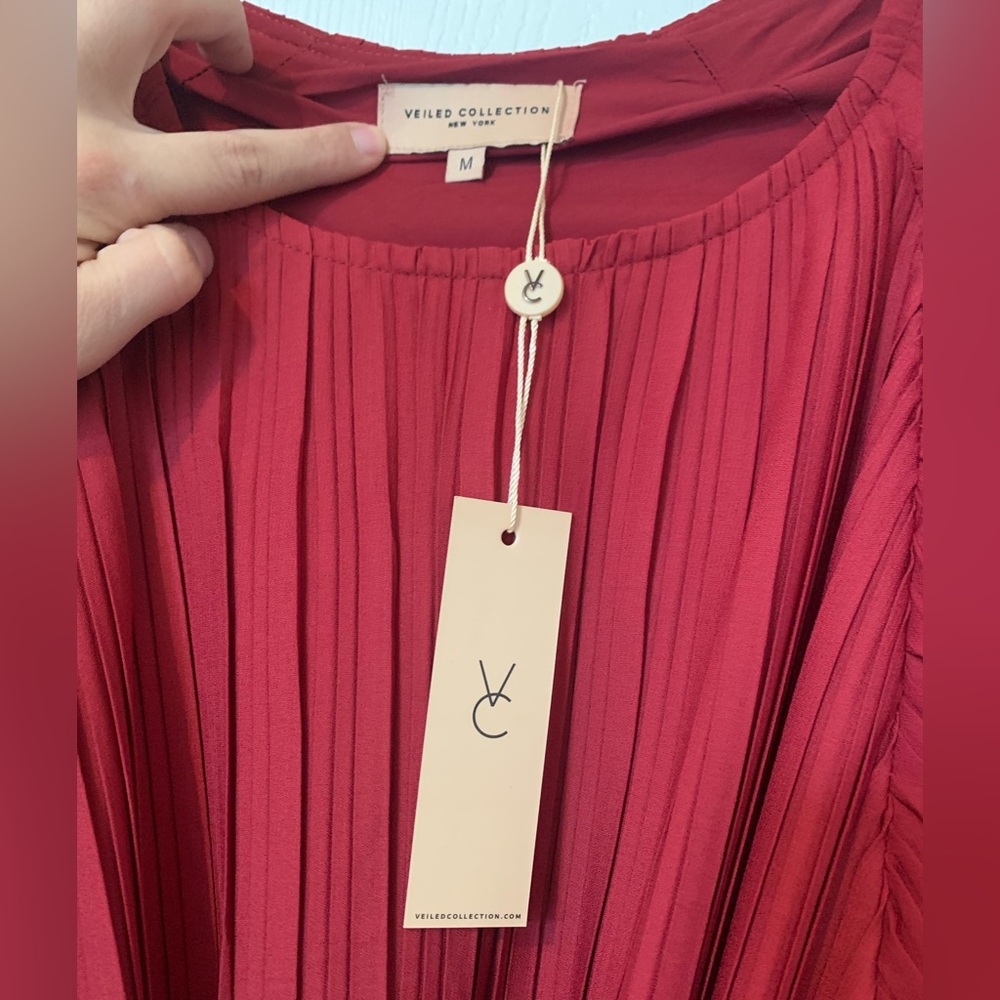 Veiled Collection Burgundy Pleated Dress